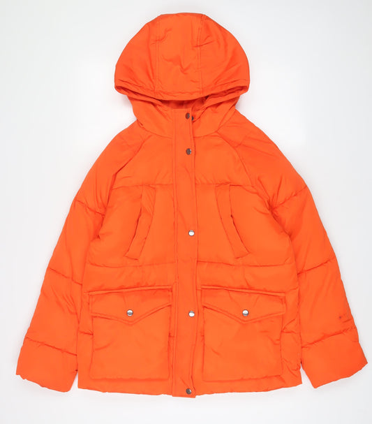 ASOS Womens Orange Puffer Jacket Coat Size 10 Zip