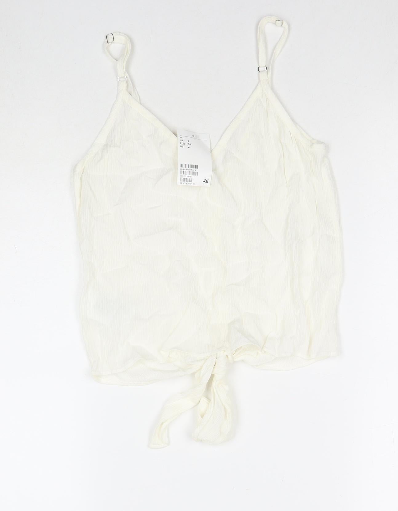 H&M Womens White Viscose Cropped Tank Size 8 Scoop Neck