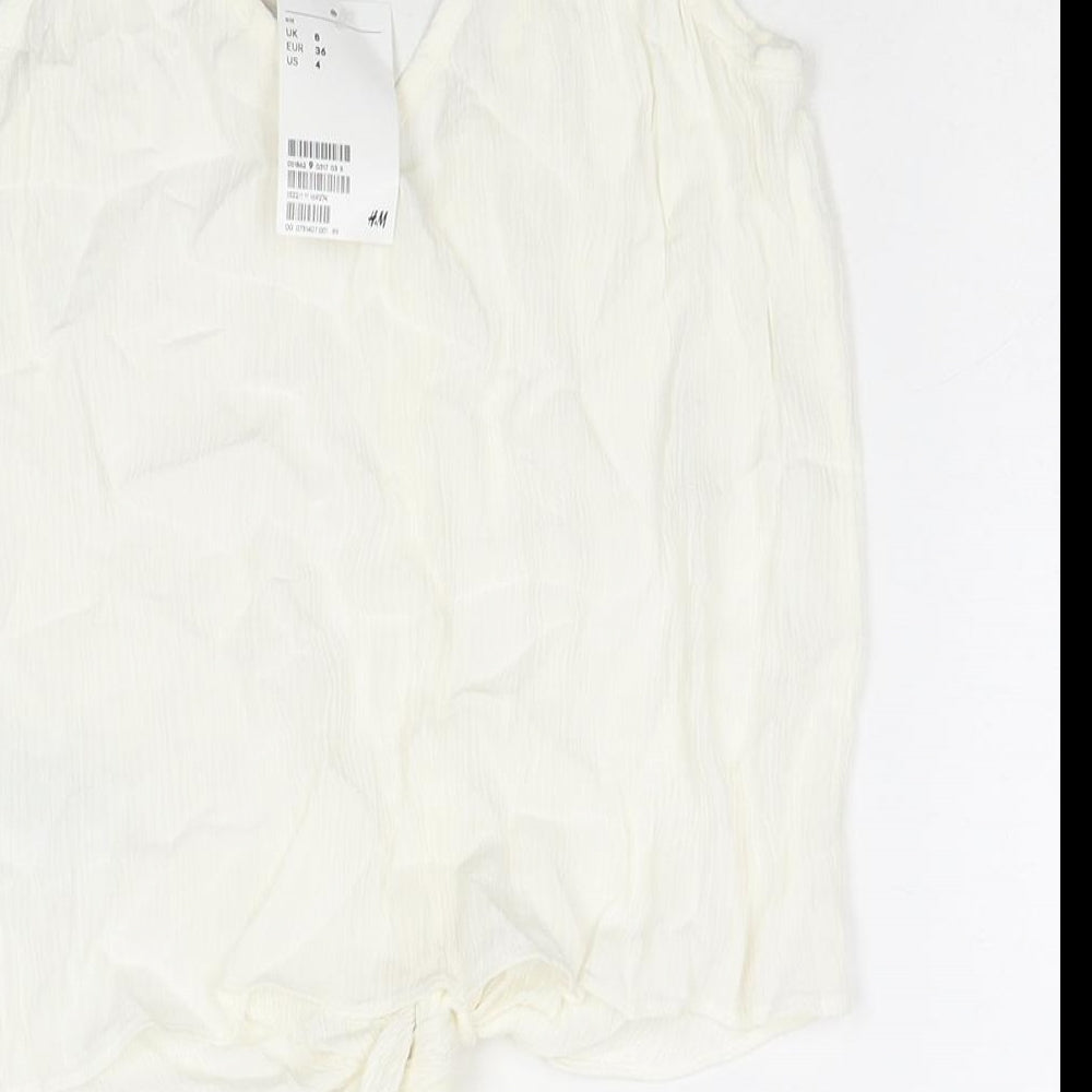 H&M Womens White Viscose Cropped Tank Size 8 Scoop Neck