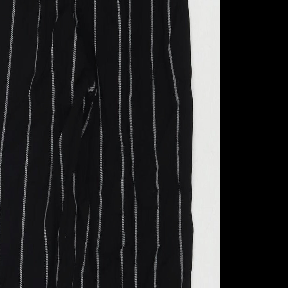 PRETTYLITTLETHING Womens Black Striped Polyester Trousers Size 8 L22 in Regular Drawstring