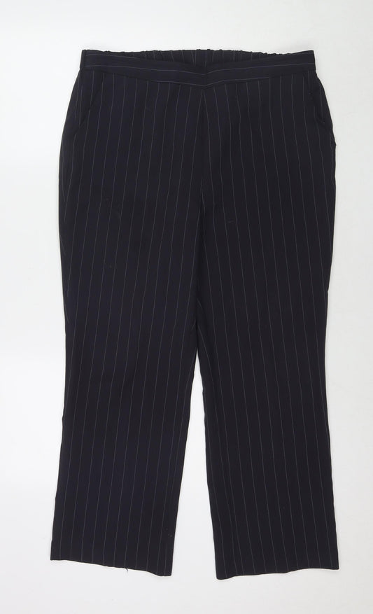 Bonmarché Womens Blue Striped Polyester Trousers Size 14 L26 in Regular