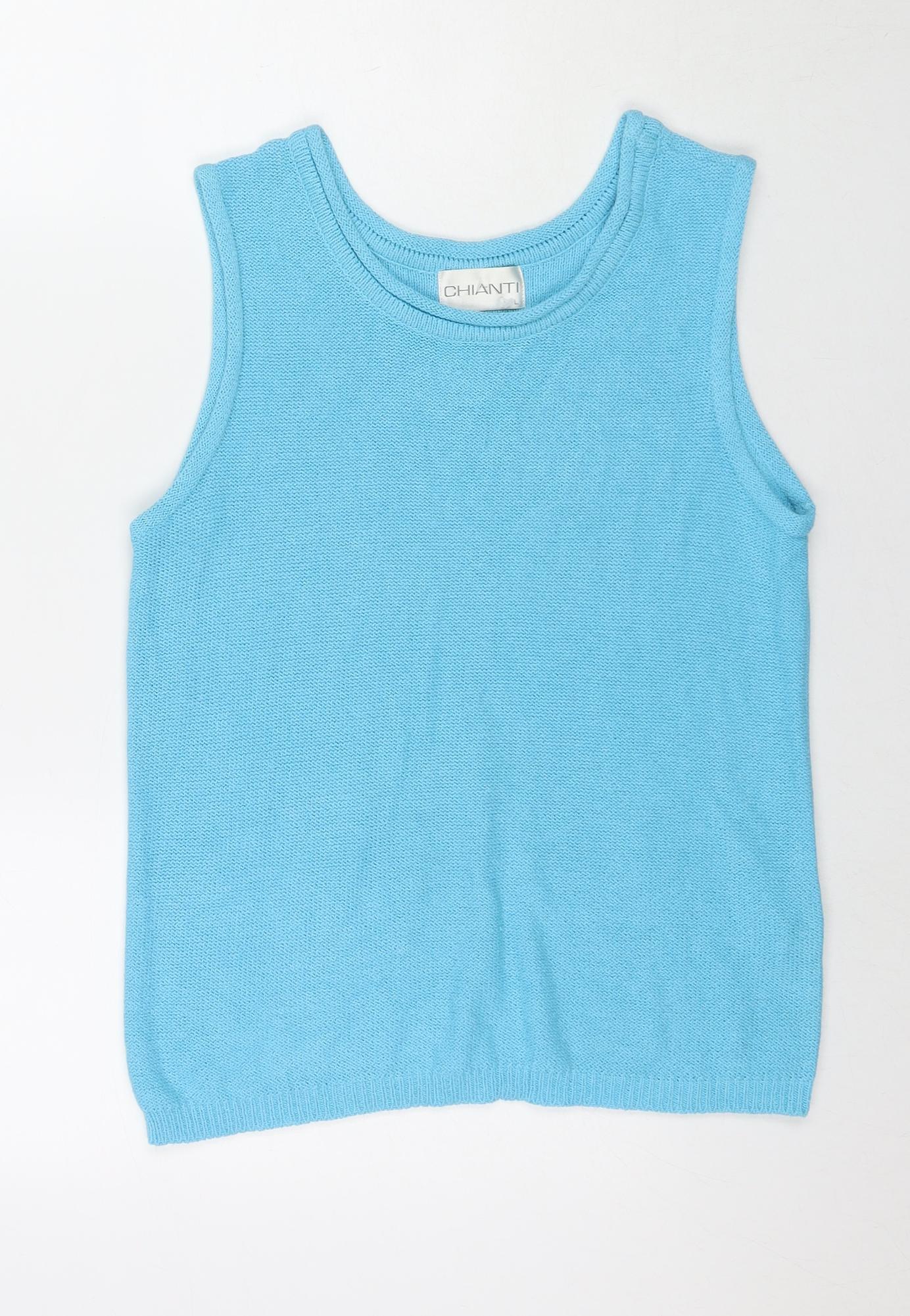 Chianti Womens Blue Viscose Basic Tank Size L Round Neck