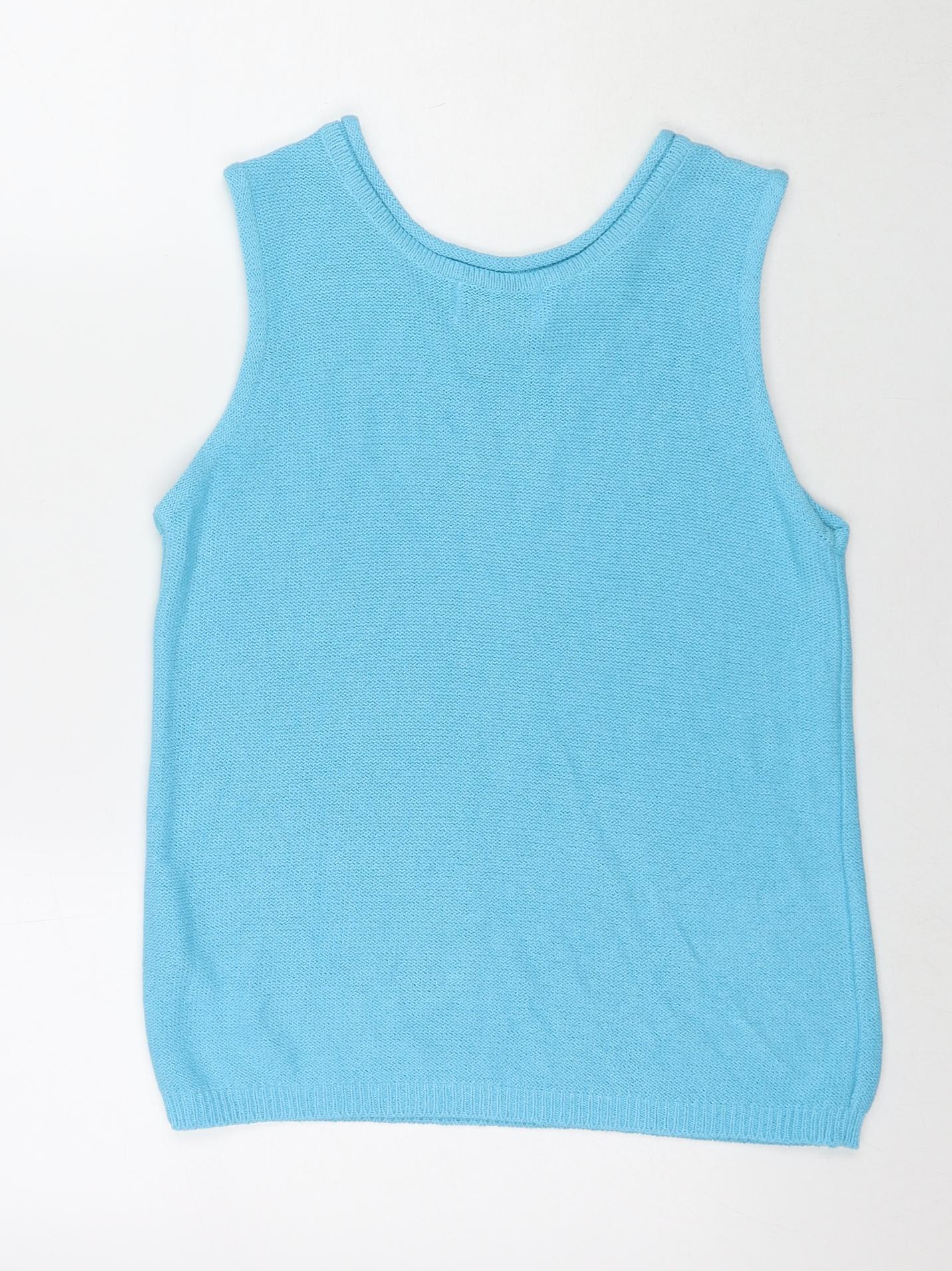 Chianti Womens Blue Viscose Basic Tank Size L Round Neck