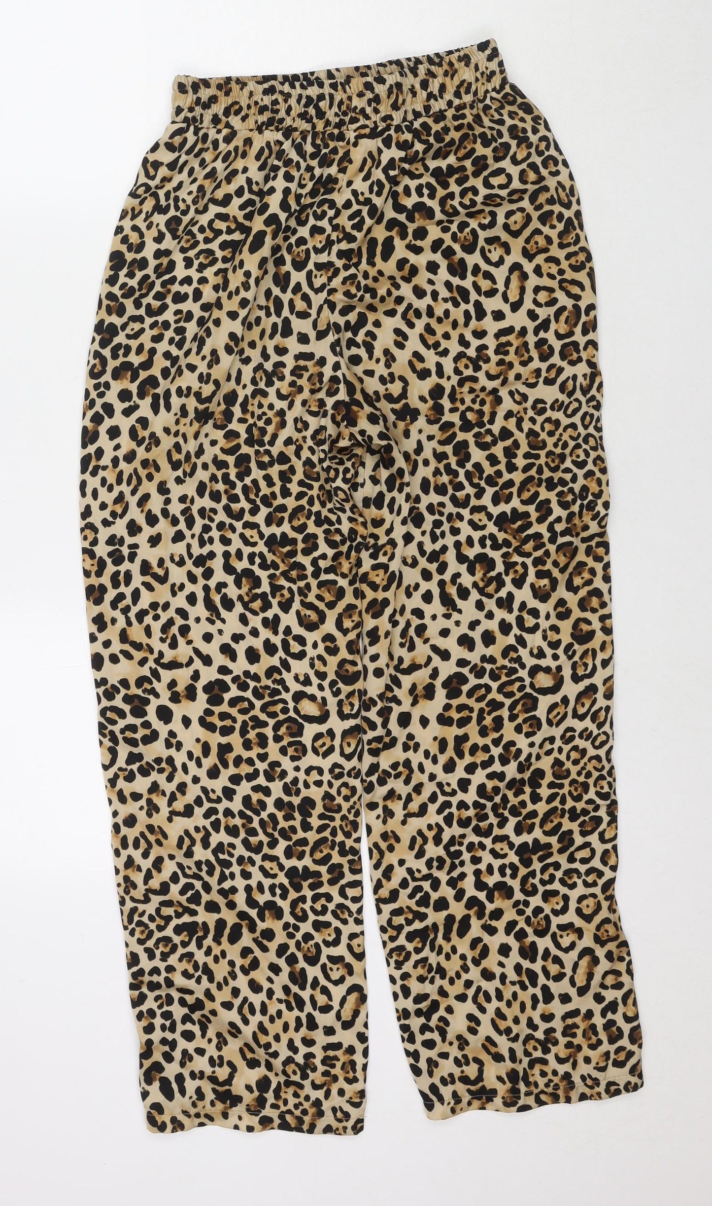 Topshop Womens Beige Animal Print Polyester Harem Trousers Size 6 L26 in Regular Drawstring