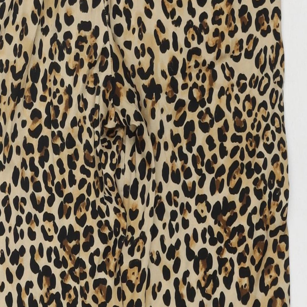 Topshop Womens Beige Animal Print Polyester Harem Trousers Size 6 L26 in Regular Drawstring