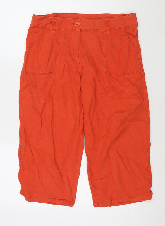 Marks and Spencer Womens Orange Linen Cropped Trousers Size 14 L20 in Regular Zip