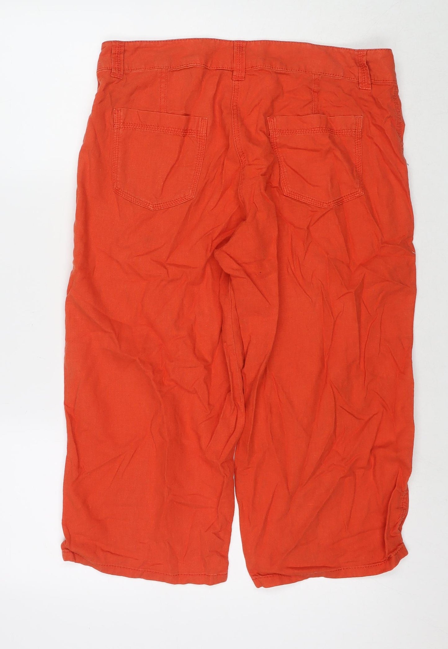 Marks and Spencer Womens Orange Linen Cropped Trousers Size 14 L20 in Regular Zip