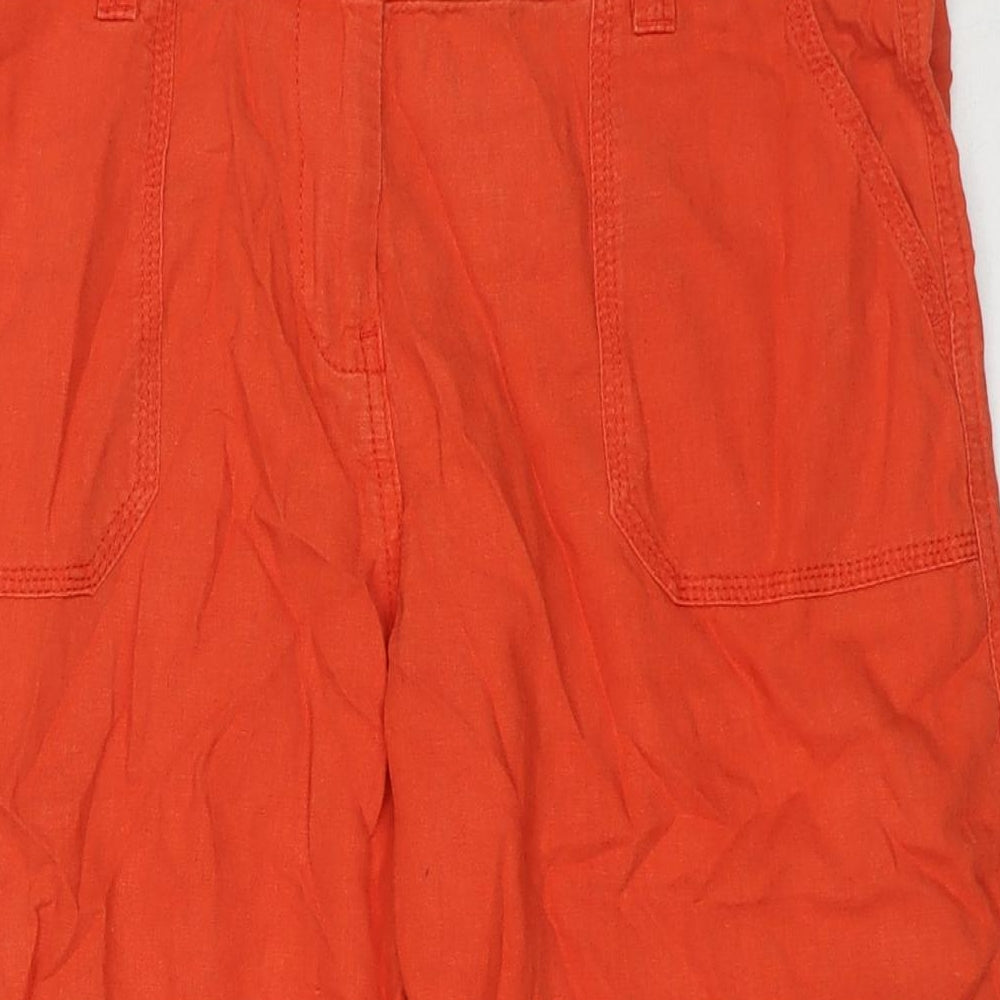 Marks and Spencer Womens Orange Linen Cropped Trousers Size 14 L20 in Regular Zip