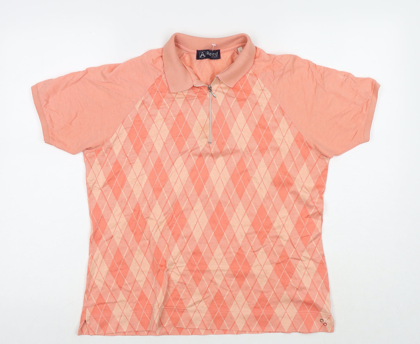 Reed Golf Womens Orange Argyle/Diamond Cotton Basic Polo Size L Collared