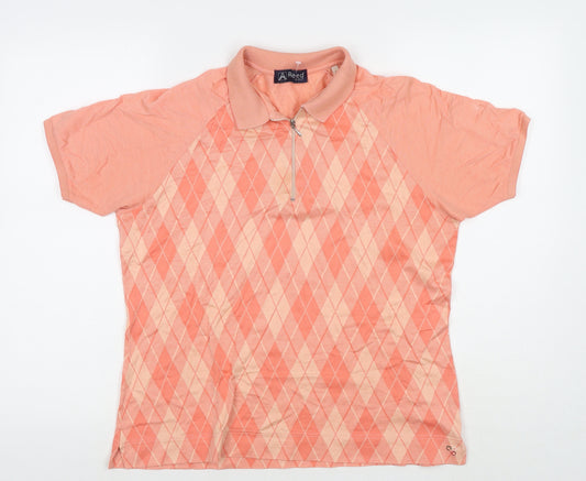 Reed Golf Womens Orange Argyle/Diamond Cotton Basic Polo Size L Collared