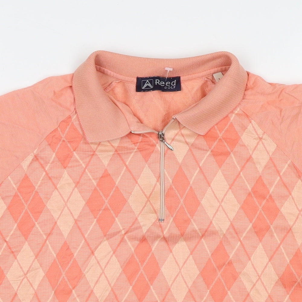 Reed Golf Womens Orange Argyle/Diamond Cotton Basic Polo Size L Collared