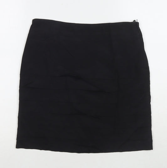 H&M Womens Black Viscose A-Line Skirt Size 10 Zip