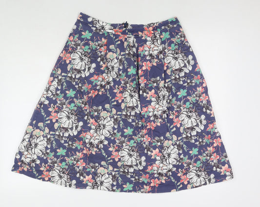 Monsoon Womens Blue Floral Cotton A-Line Skirt Size 14 Zip