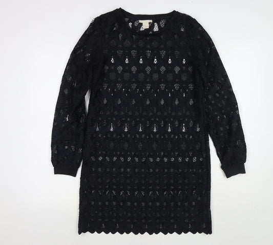 H&M Womens Black Cotton Jumper Dress Size 6 Round Neck Pullover