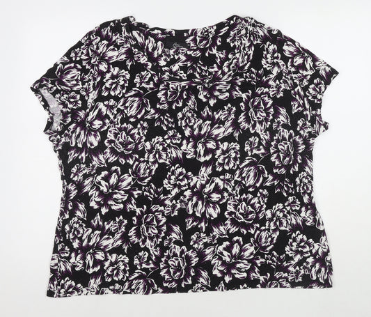 Bonmarché Womens Black Floral Viscose Basic Blouse Size 24 Round Neck