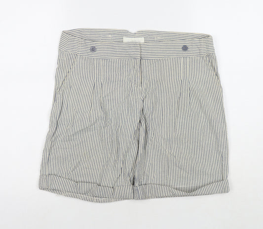 Jack Wills Womens Grey Striped Cotton Bermuda Shorts Size 12 L9 in Regular Zip