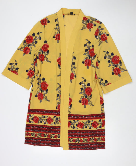 New Look Womens Yellow V-Neck Floral Polyester Cape Jumper Size L