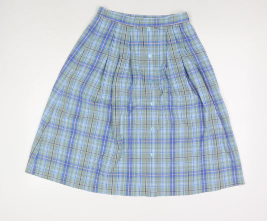 Honor Millburn Womens Blue Check Polyester A-Line Skirt Size 12 Button