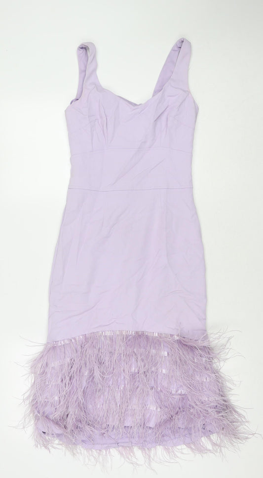 Coast Womens Purple Polyester A-Line Size 6 Scoop Neck Zip - Feathers