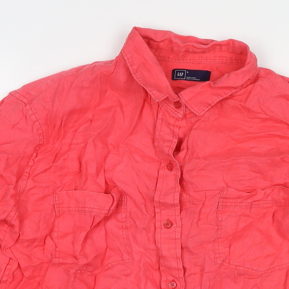 Gap Womens Red Linen Basic Button-Up Size L Collared