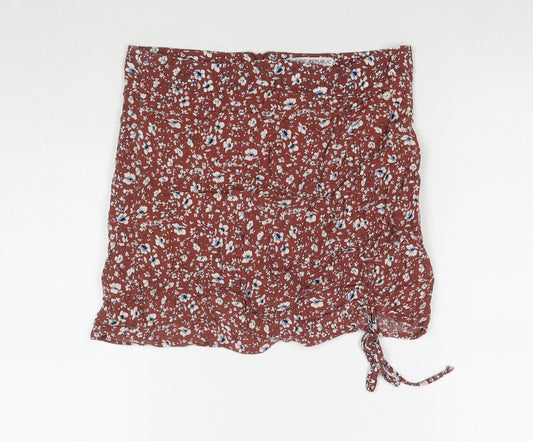 Pacific Republic Womens Brown Floral Polyester Mini Skirt Size M Zip