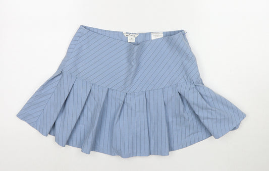 Monki Womens Blue Striped Polyester Skater Skirt Size 10 Zip