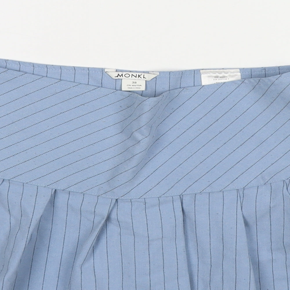 Monki Womens Blue Striped Polyester Skater Skirt Size 10 Zip