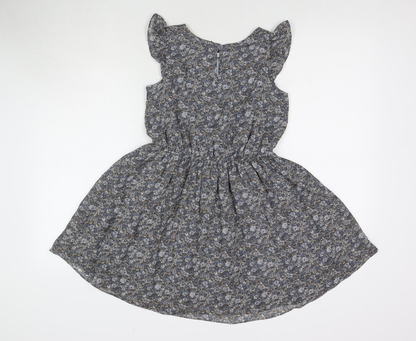 NEXT Girls Grey Floral Polyester Fit & Flare Size 9 Years Round Neck Button