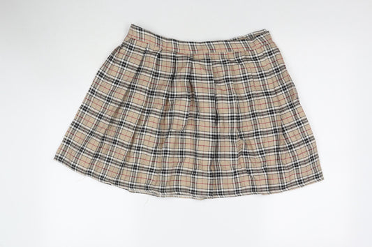 Nasty Gal Womens Beige Check Polyester Pleated Skirt Size 14 Zip