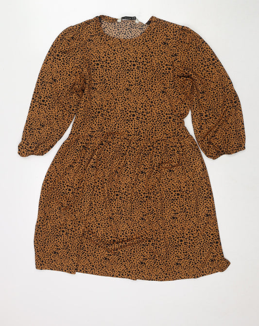 Stradivarius Womens Brown Polka Dot Polyester Fit & Flare Size S Round Neck Pullover