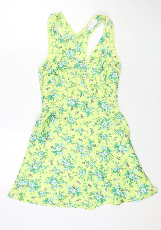 ASOS Womens Green Floral Polyester Tank Dress Size 6 V-Neck Button