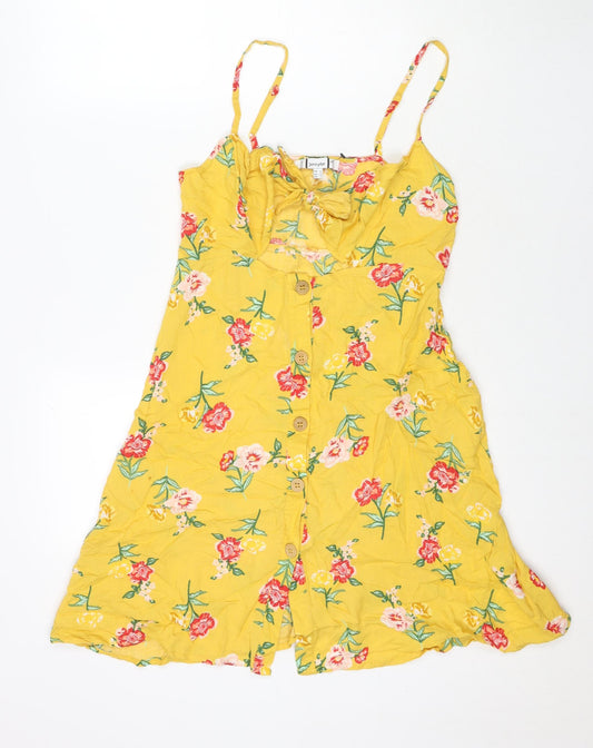 Jennyfer Womens Yellow Floral Polyester Tank Dress Size S Sweetheart Tie