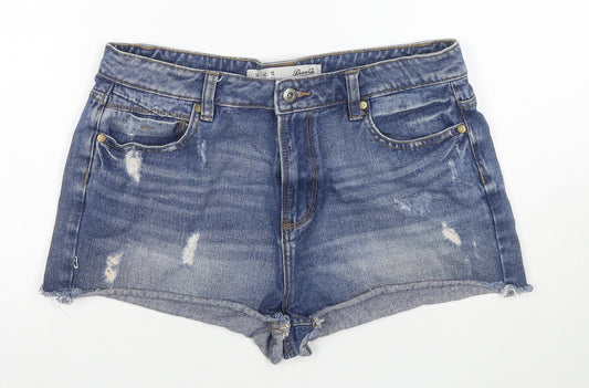 Denim & Co. Womens Blue Cotton Hot Pants Shorts Size 14 L3 in Regular Zip