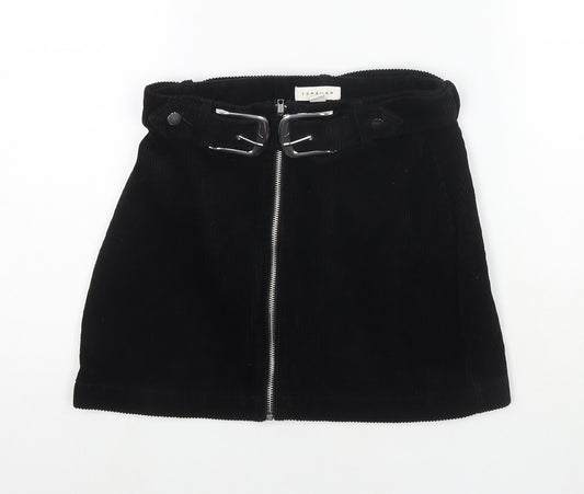 Topshop Womens Black Cotton Mini Skirt Size 4 Zip