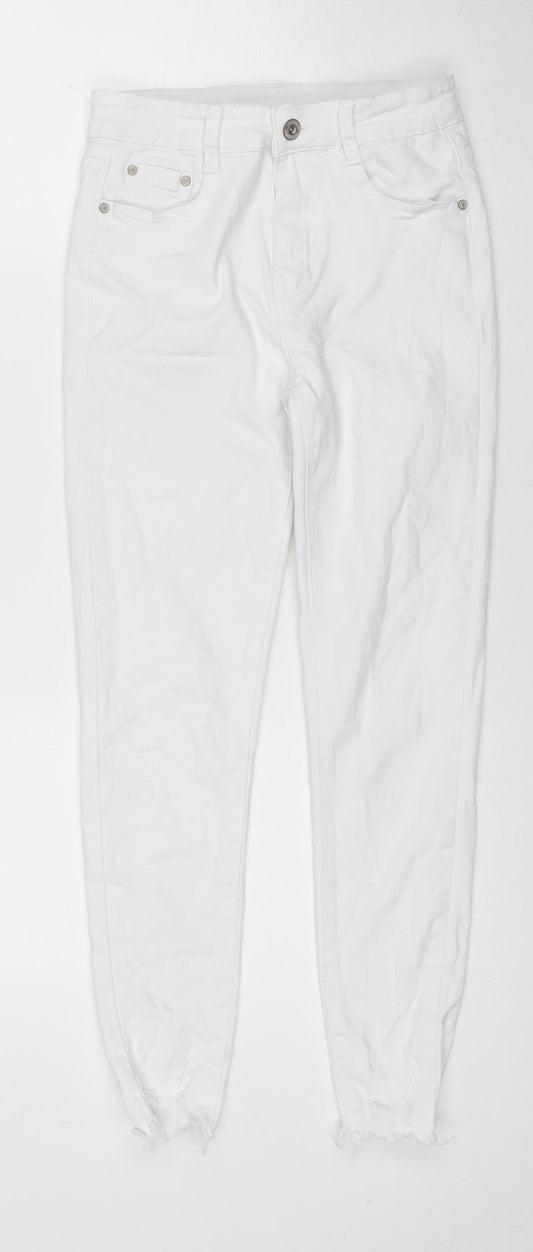 Jeans Womens White Cotton Skinny Jeans Size 8 L24 in Regular Zip