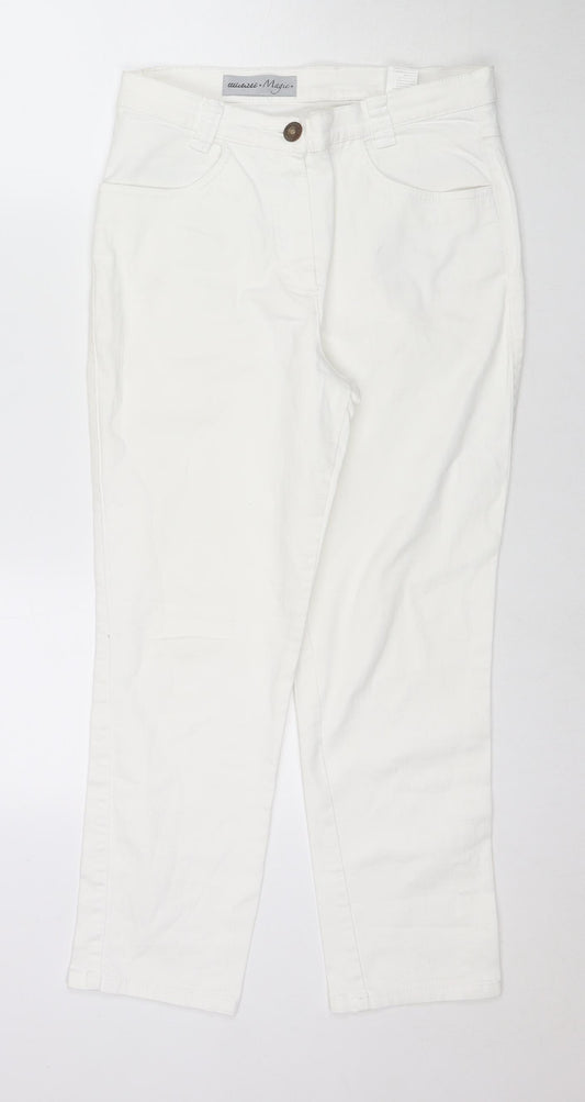 Michelle Magic Womens White Cotton Straight Jeans Size 12 L25 in Regular Zip