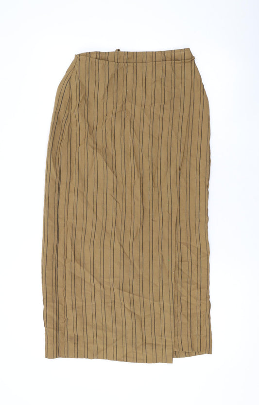 Zara Womens Brown Striped Cotton Wrap Skirt Size S Tie