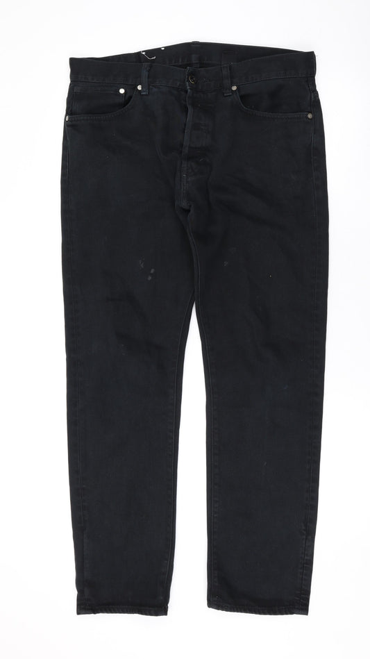 H&M Mens Black Cotton Straight Jeans Size 36 in L30 in Regular Button