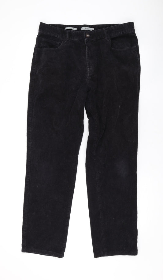 TU Mens Black Cotton Trousers Size 34 in L30 in Regular Zip