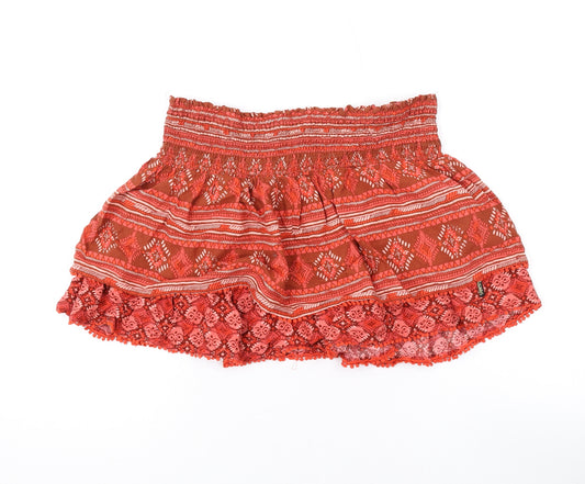 Superdry Womens Orange Floral Cotton Mini Skirt Size 12