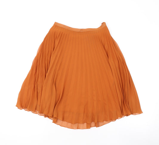 Jane Norman Womens Orange Polyester Pleated Skirt Size 8 Zip