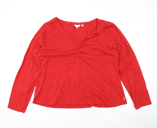 Fat Face Womens Red Cotton Basic Blouse Size 24 V-Neck