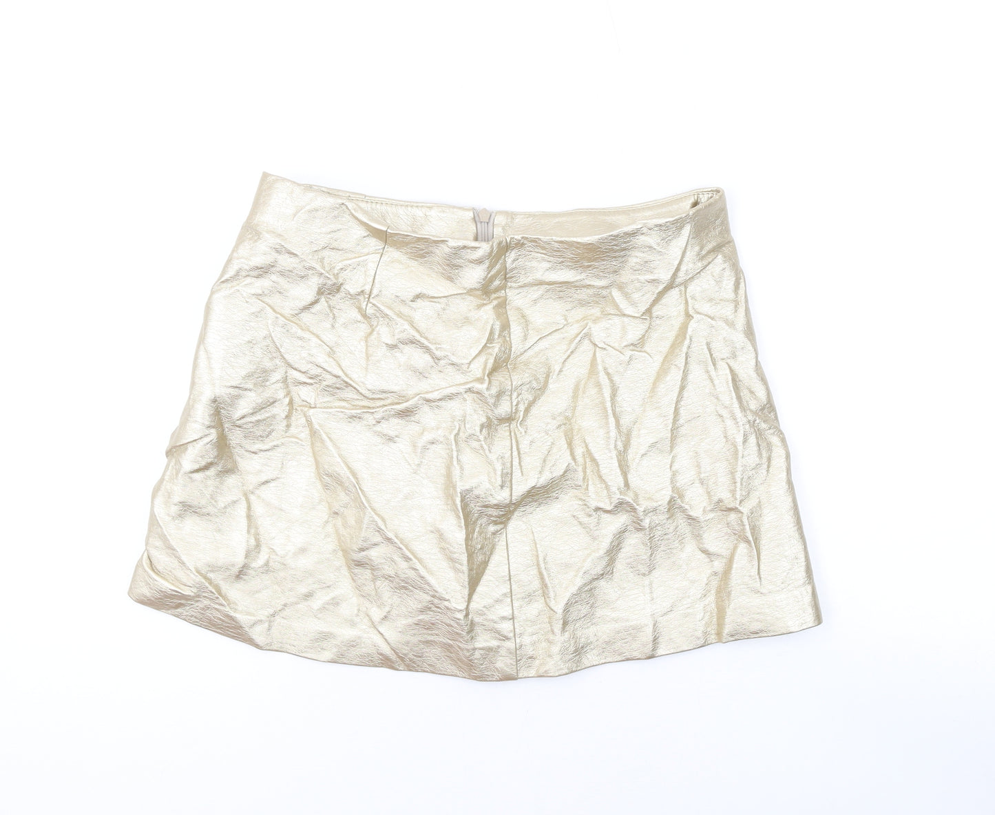 Zara Womens Gold Polyester Mini Skirt Size M Zip