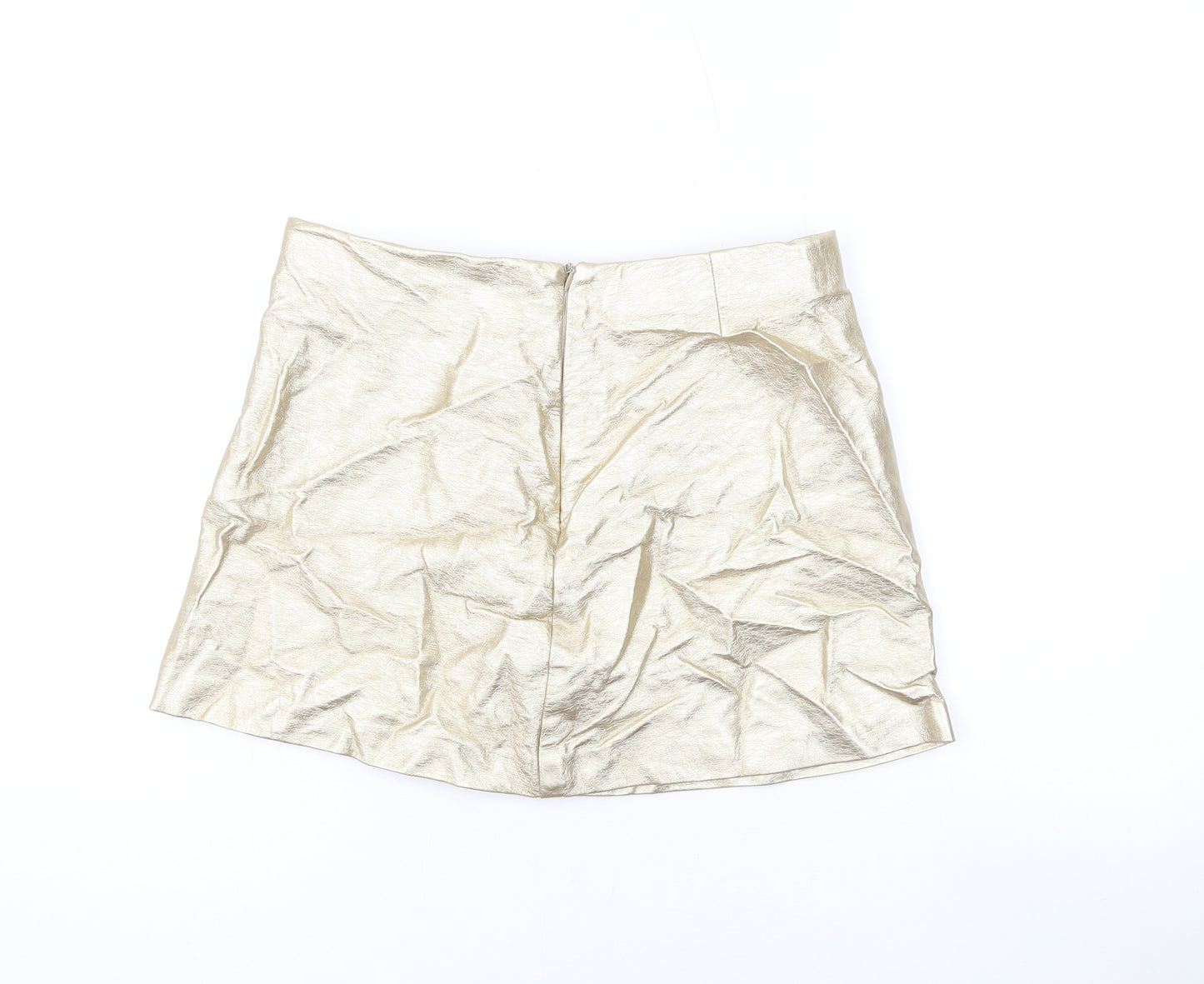 Zara Womens Gold Polyester Mini Skirt Size M Zip