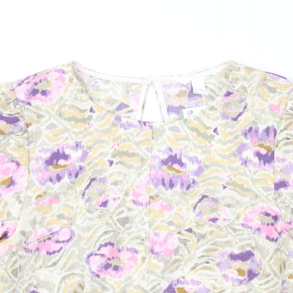 H&M Womens Multicoloured Floral Polyester Basic Blouse Size S Round Neck