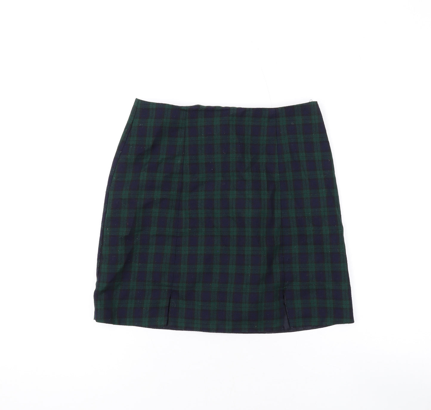 New Look Womens Green Plaid Polyester Mini Skirt Size 6 Zip