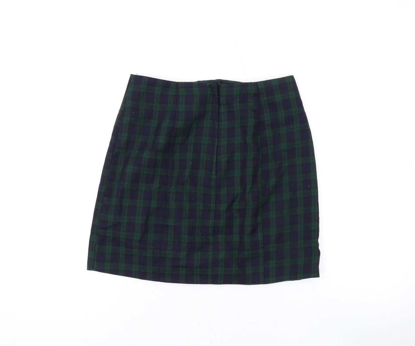 New Look Womens Green Plaid Polyester Mini Skirt Size 6 Zip