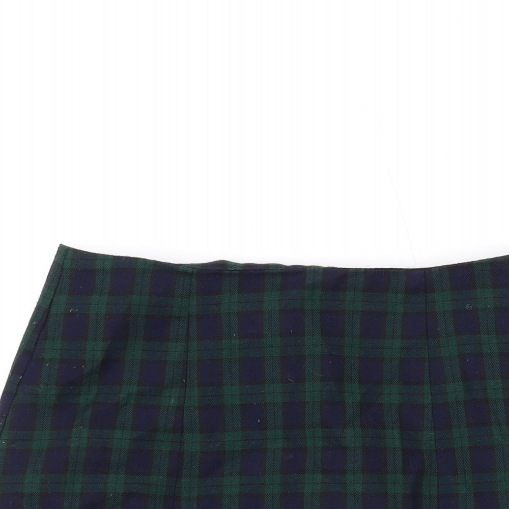 New Look Womens Green Plaid Polyester Mini Skirt Size 6 Zip