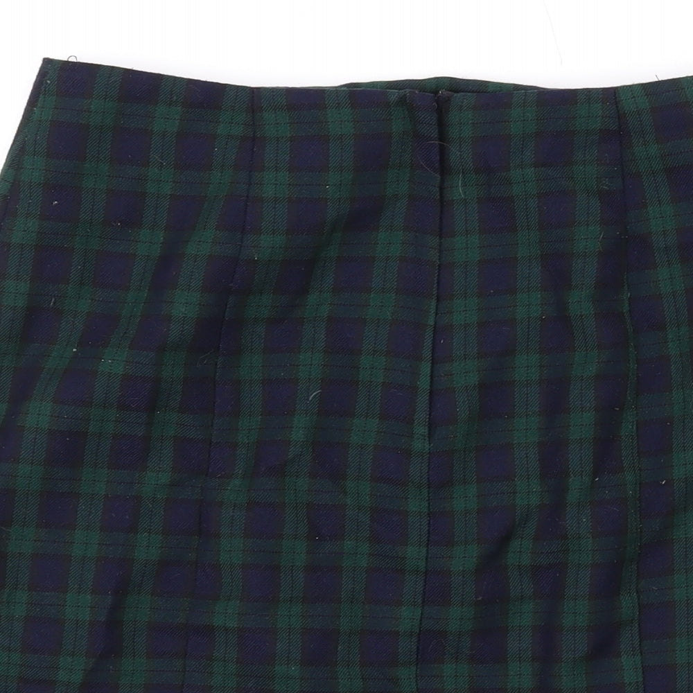 New Look Womens Green Plaid Polyester Mini Skirt Size 6 Zip