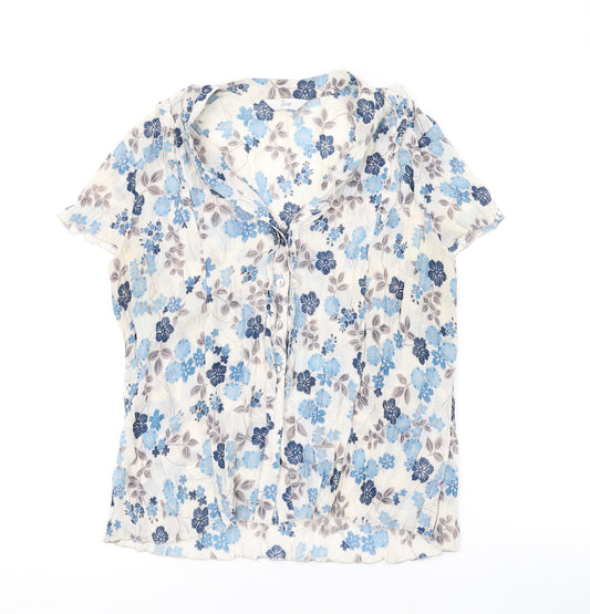 BHS Womens Blue Floral Polyester Basic Blouse Size 16 V-Neck